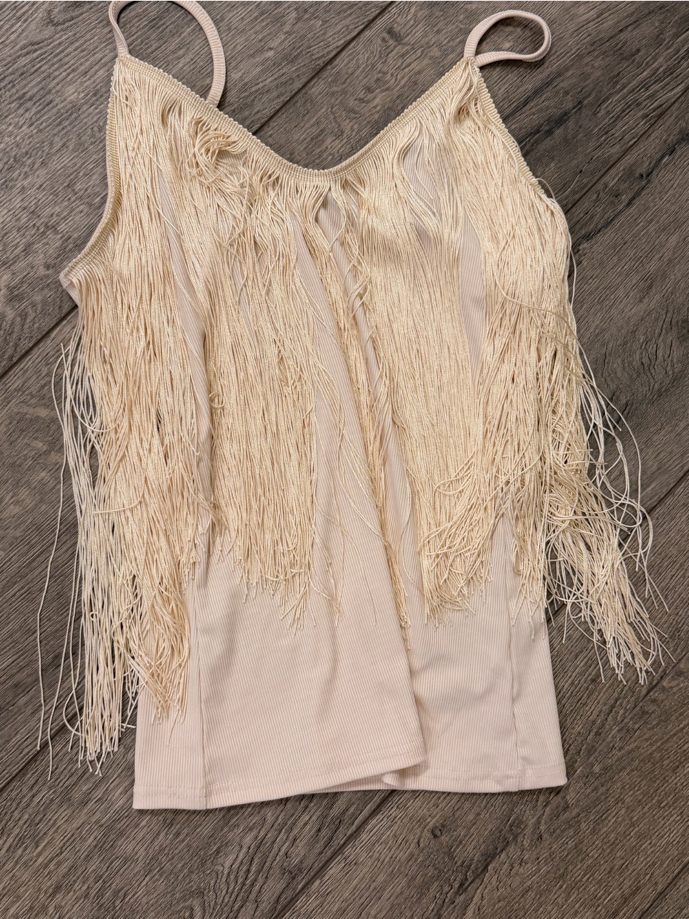 Fringe V-Neck Spaghetti Strap Crop Top - Cream - Picture 3 of 3